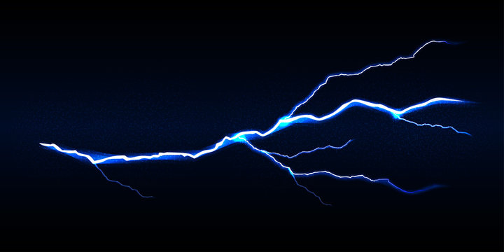 Blue vector lightning bolt on black background, isolated vector illustration.
