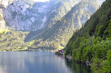 Beautiful landscape with mountains and river on sunny day