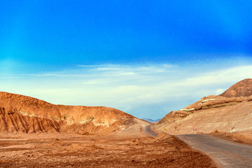 Fototapeta na wymiar View of the mountain landscape in the Atacama, Chile. Copy space for text.