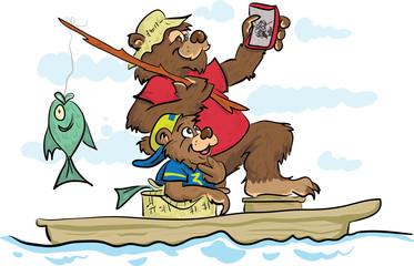 Bear and Son Fishing Selfie