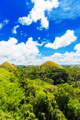 Vue sur les collines de chocolat aux beaux jours sur l& 39 île de Bohol, aux Philippines. Verticale.