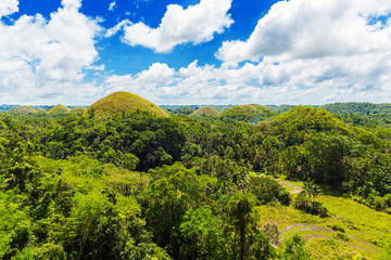 Fototapeta na wymiar View of the Chocolate hills on sunny day on Bohol island, Philippines.
