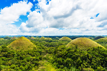 View of the Chocolate hills on sunny day on Bohol island, Philippines.