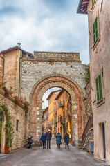 Scenic streets of the medieval town of Assisi, Umbria, Italy