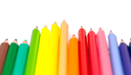 Colored pencils on white background