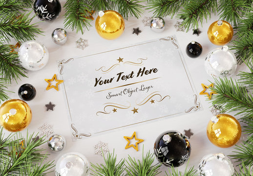 Christmas Card with Ornaments Mockup