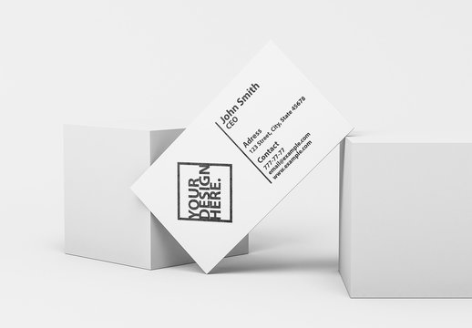 White Business Card on Blocks Mockup