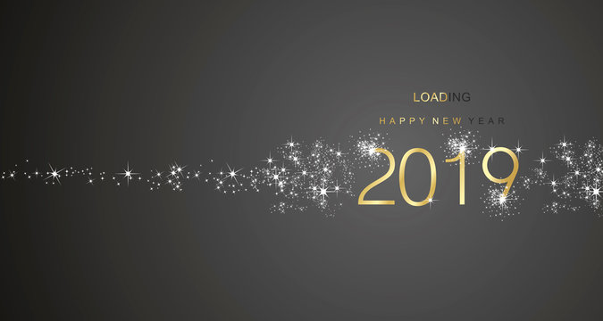 New Year 2019 greetings loading firework gold white black color vector