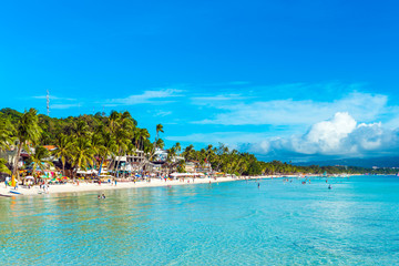 View of the sandy beach, Boracay, Philippines. Copy space for text.