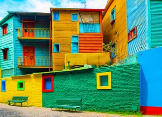 Fotobehang Buenos Aires La Boca, uitzicht op het kleurrijke gebouw in het stadscentrum, Buenos Aires, Argentinië.