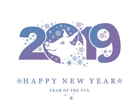 Year of the Pig 2019. Happy New Year! Vector template New Year's design on the Chinese calendar.
