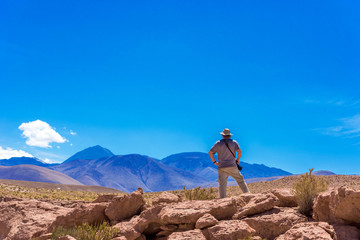 Fototapeta premium Landscape in Atacama desert, Chile. Copy space for text.