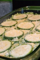 Oven cooked zucchini with melted Parmesan on top