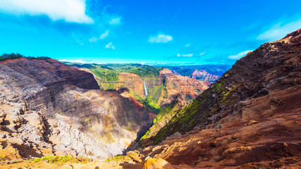 Amazing Waimea canyon in Kauai, Hawaii islands, USA. Copy space for text.