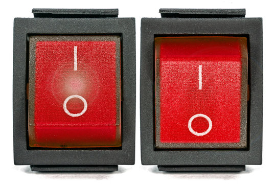 Red power switch, isolated on white background, with clipping path