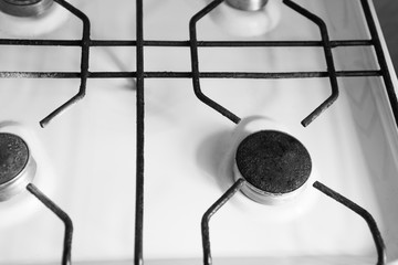 Black and white gas stove