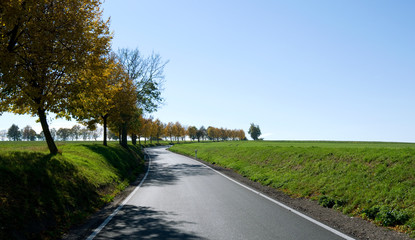 Ponitz / Germany: Winding country road in Eastern Thuringia on a sunny day in October