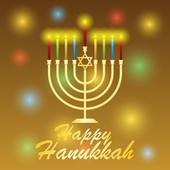 Vector illustration dedicated to the Jewish holiday of Hanukkah, menorah (traditional candelabra) and burning candles