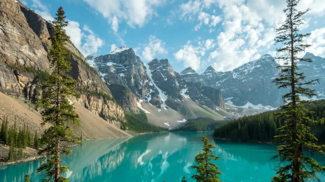 an afternoon time lapse of moraine lake at banff national park in canada