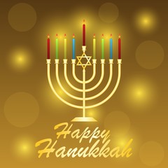 Vector illustration dedicated to the Jewish holiday of Hanukkah, menorah (traditional candelabra) and burning candles
