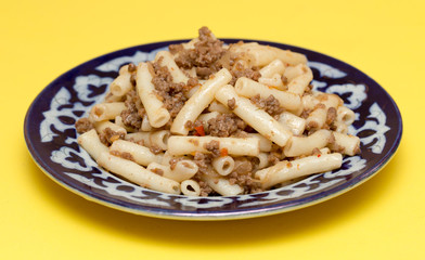 pasta nautically on wood table, rustic style