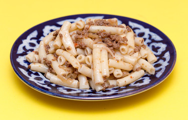 pasta nautically on wood table, rustic style