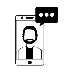 mobile with man speech bubble social media