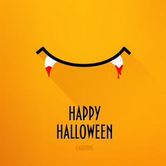 Halloween card with smile and fangs in blood on orange background. Flat design. Vector. - 228600521