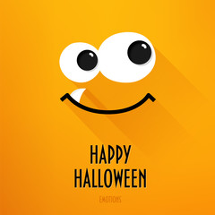 Halloween greeting card with worry happy emotion on orange background. Flat design. Vector. - 228600533