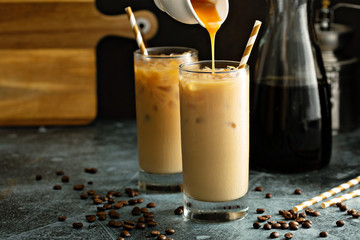 Cold brew iced coffee in tall glasses