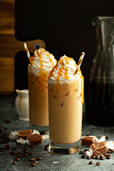 Caramel iced latte with whipped cream