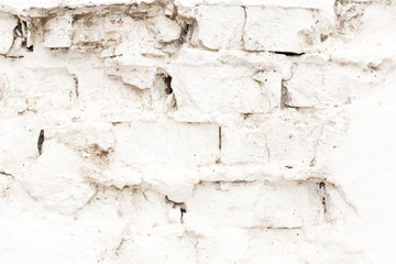 Background of old vintage dirty brick wall with peeling plaster, texture