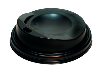 Black plastic cap of coffee cup isolated on white with clipping path.