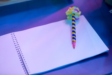 Wedding book, blank page, guest list with funny pen, concept by memory and notebook..image for copy...