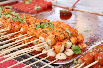 Grilled meatballs at street food