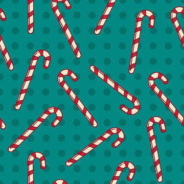 Square Seamless Pattern of Christmas Candy Canes
