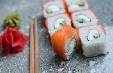 Set of rolls on grey stone background.

