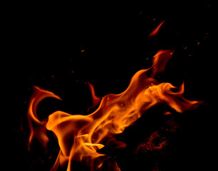 Fire flames on black background