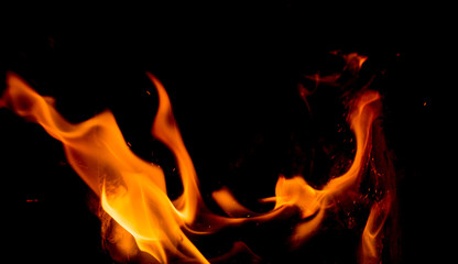 Fire flames on black background