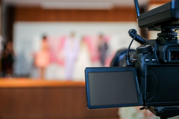 camera show viewfinder image catch motion in wedding ceremony, catch feeling, stopped motion in best memorial day concept.Video Cinema From dslr camera.video  cinema production .