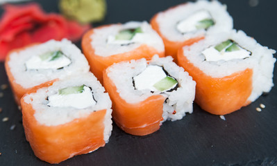 Rolls on black stone background.
