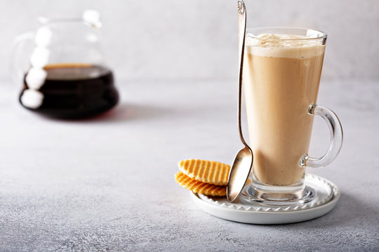 Vanilla coffee latte in a tall glass