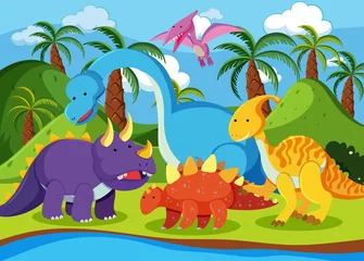 Poster Chambre denfants Dinosaure plat dans la nature