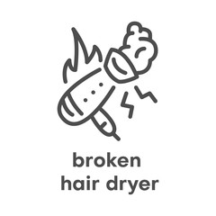 Simple modern line icon.Broken hair dryer sign. Vector illustration. Broken Appliances symbol.