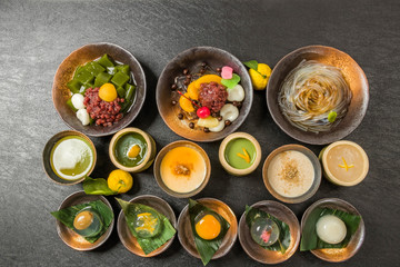 ところてんと和デザート beans and cubes of agar Japanese sweet