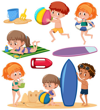 Set of kids and beach element