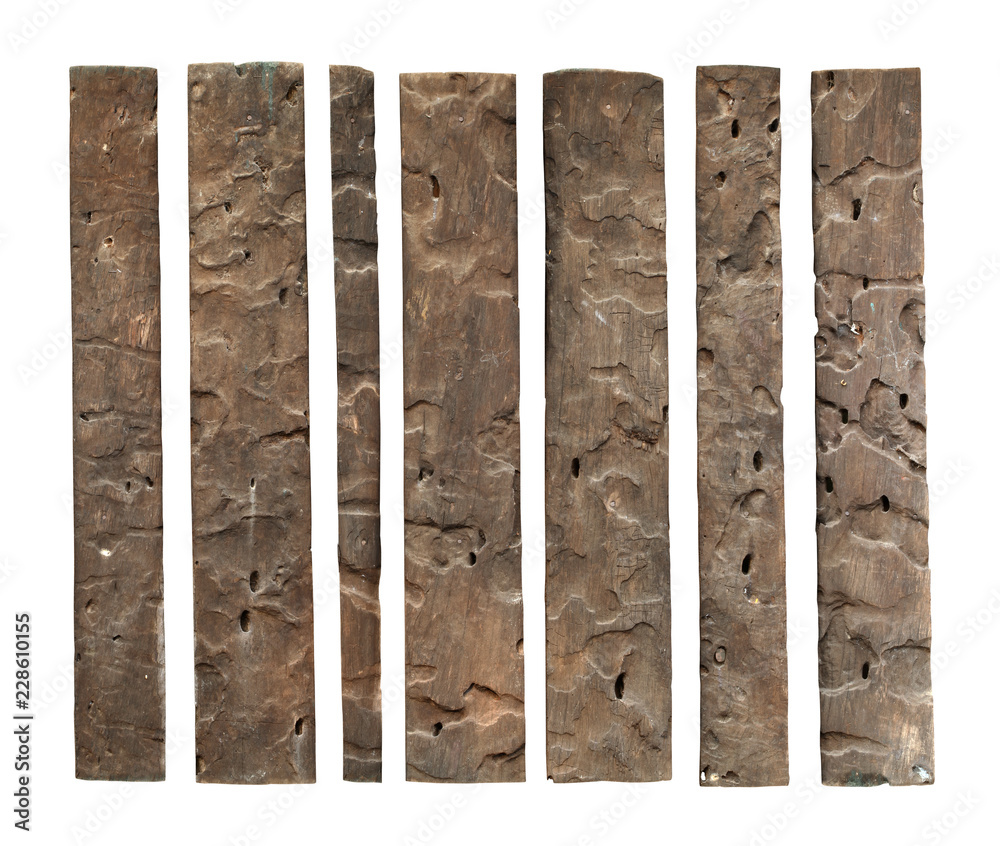 Wall mural wood plank weathered (with clipping path) isolated on white background