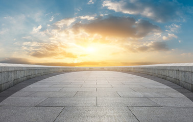 Empty square floor and beautiful sky at sunset