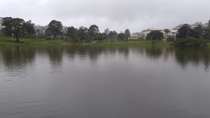 Fototapeta na wymiar Lake on a rainy day