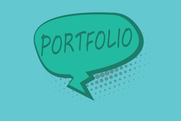 Conceptual hand writing showing Portfolio. Business photo showcasing Examples of work used to apply for a job Combination of shares.